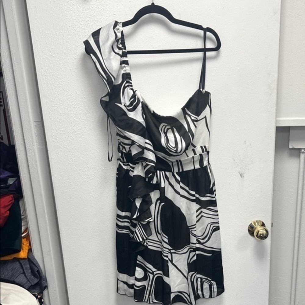 Bisou Bisou Black and White One Shoulder Cocktail Dress